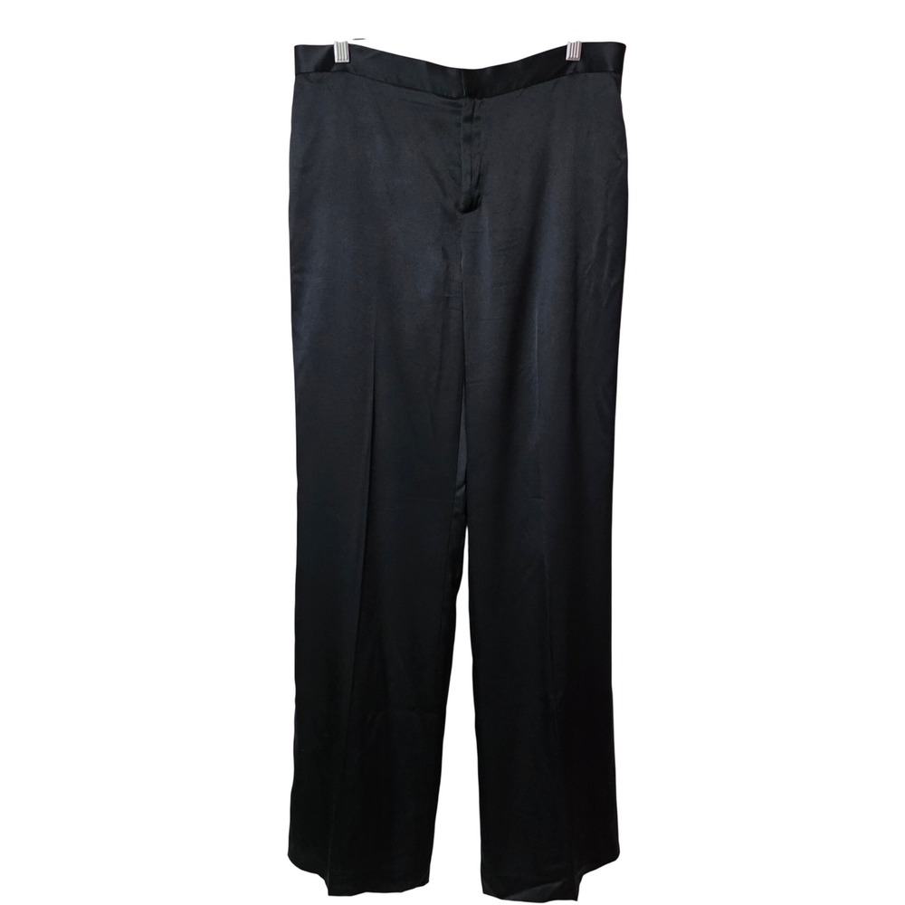 Dana Buchman Women 12 Pants Black 100% Silk Wide Leg Formal Evening Trousers